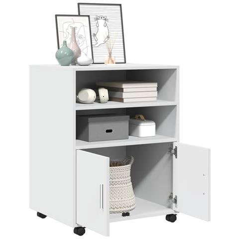 Mobiletto Con Ruote Bianco 60x48x81 Cm In Truciolato - Foto 3