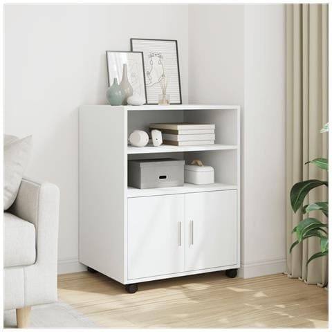 Mobiletto Con Ruote Bianco 60x48x81 Cm In Truciolato - Foto 1