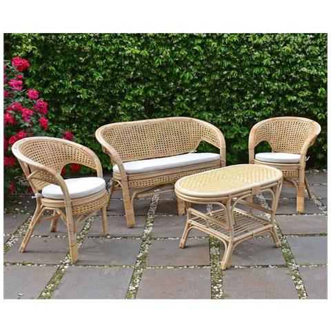 Salotto Amanda 1 Divanetto 2 Poltrone 1 Tavolino In Bambu Intrecciato Vienna - Foto 1