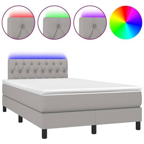 Letto a Molle Materasso e LED Grigio Chiaro 120x190 cm Tessuto - Foto 1