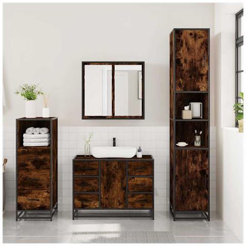 Set Mobili Da Bagno 3 Pz Rovere Fumo In Legno Multistrato - Foto 3