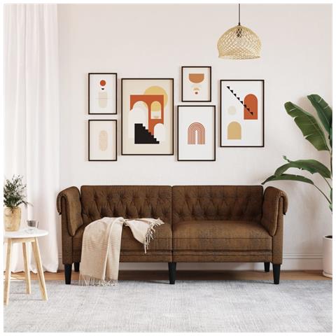 Lusso Casadino -  Divano Chesterfield A 2 Posti Marrone In Tessuto - Foto 2