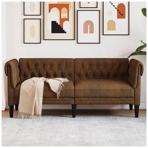 Lusso Casadino -  Divano Chesterfield A 2 Posti Marrone In Tessuto - Foto 8