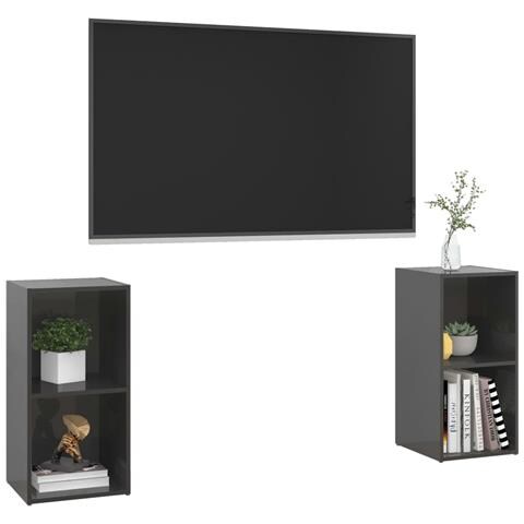 Mobili Tv 2 Pz Grigio Lucido 72x35x36,5 Cm In Legno Multistrato - Foto 2