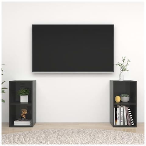Mobili Tv 2 Pz Grigio Lucido 72x35x36,5 Cm In Legno Multistrato - Foto 8