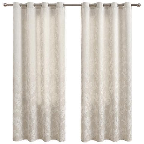 Tende Oscuranti Per Camera Da Letto 140cm X 260cm Con Motivo A Foglie Jacquard - Poliestere Bianco Sporco D - Foto 1