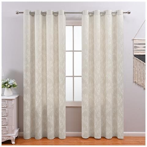 Tende Oscuranti Per Camera Da Letto 140cm X 260cm Con Motivo A Foglie Jacquard - Poliestere Bianco Sporco D - Foto 2