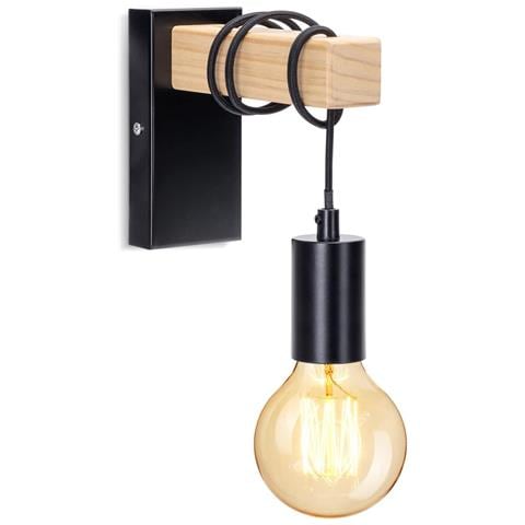 Lampada Da Parete Applique Sospensione E27 Legno E Metallo | Design Industriale | Ip20 - Foto 1