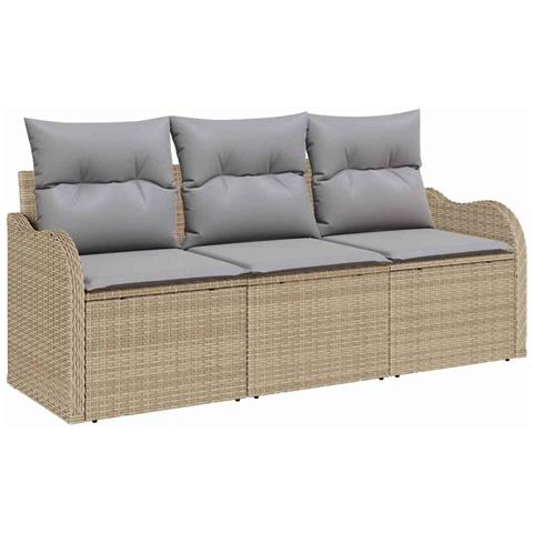 Set di divani da giardino 3 Pezzi con Cuscini Beige Poly Rattan,  Divano da giardino 2 posti con spazio di stivaggio e cuscini Beige Poly Rattan - Foto 1