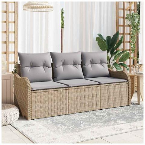 Set di divani da giardino 3 Pezzi con Cuscini Beige Poly Rattan,  Divano da giardino 2 posti con spazio di stivaggio e cuscini Beige Poly Rattan - Foto 2