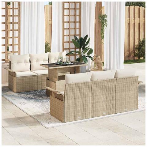 Set Divano da Giardino da 7 Pezzi con Cuscini Beige Polyrattan - Foto 2