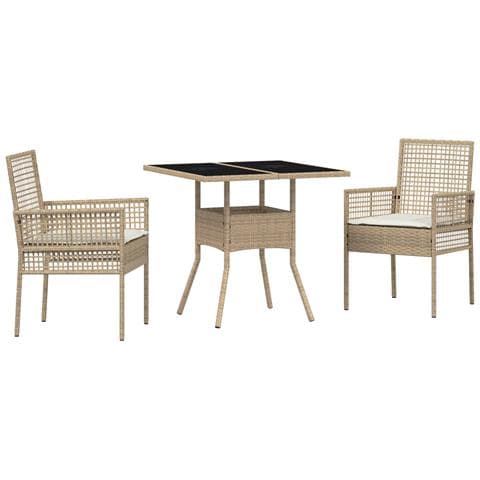 Set pranzo giardino 3 pezzi beige poli rattan - Foto 1
