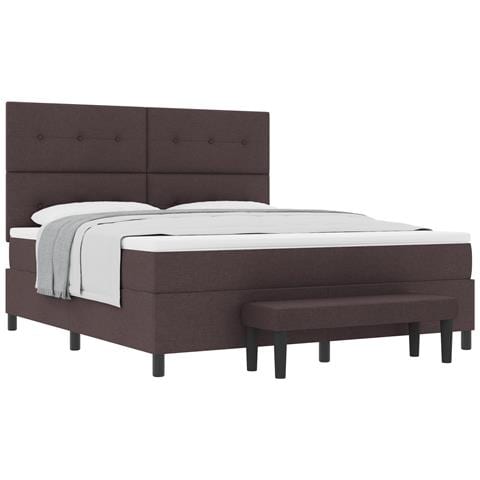 Letto con rete a molle, materasso e panca marrone scuro 180x200 cm in tessuto - Foto 1