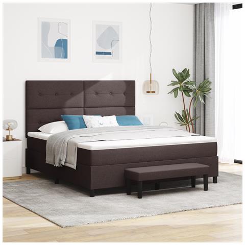 Letto con rete a molle, materasso e panca marrone scuro 180x200 cm in tessuto - Foto 2