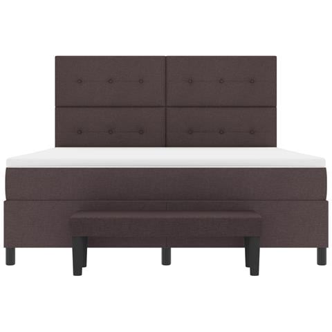 Letto con rete a molle, materasso e panca marrone scuro 180x200 cm in tessuto - Foto 9