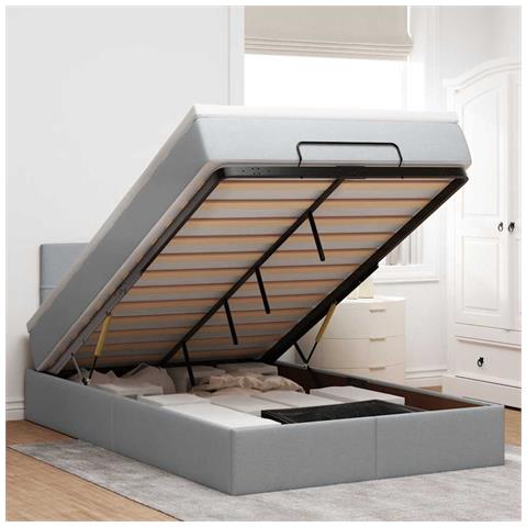 Pouf Letto con Materasso Grigio Chiaro 120x200 cm in Tessuto - Foto 2