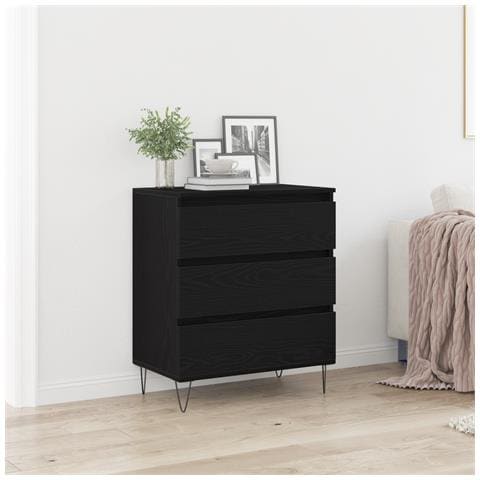Mobile con Cassetti Nero Rovere 60x35x70 cm Legno Ingenerizzato - Foto 2