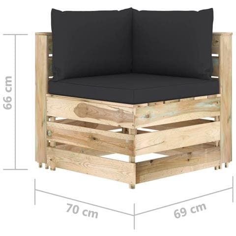 Divano Angolare Modulare Con Cuscini In Legno Impregnato Verde - Foto 6