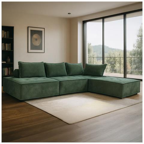 Stava Divano Angolare Componibile 4 Posti In Velluto Testurizzato Verde - Foto 1