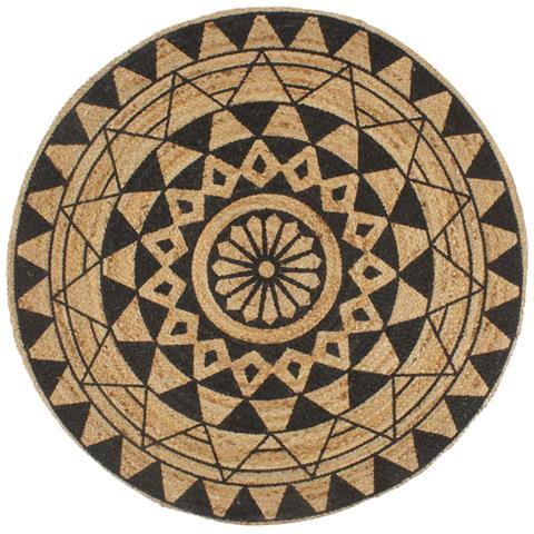 Lusso Casadino - Tappeto Lavorato A Mano In Juta Con Stampa Nera 150 Cm - Foto 2