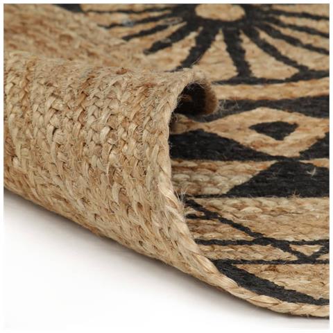 Lusso Casadino - Tappeto Lavorato A Mano In Juta Con Stampa Nera 150 Cm - Foto 1