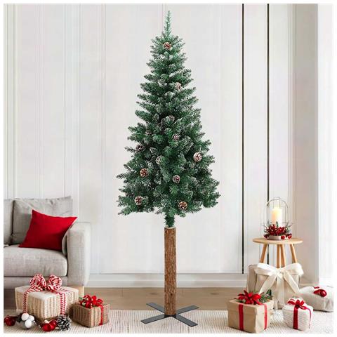 Albero Di Natale Sottile Con Legno Vero E Neve Verde 210 Cm - Foto 7