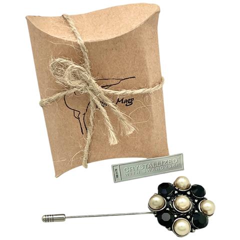 Spilla - Spilla Rotonda Con Perle E Cristalli Neri, Argento, 10µ - Foto 2