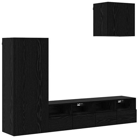 Unità per TV a Muro 4 pcs Rovere Nero Legno multistrato - Foto 1