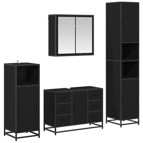 Set di mobili per il bagno 4 pcs Rovere Nero Legno multistrato - Foto 1