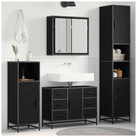Set di mobili per il bagno 4 pcs Rovere Nero Legno multistrato - Foto 2