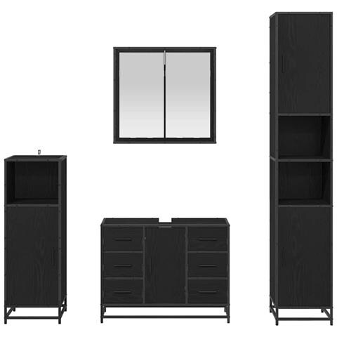 Set di mobili per il bagno 4 pcs Rovere Nero Legno multistrato - Foto 9