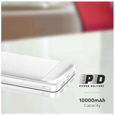 Power Bank 10000mAh, Ricarica Rapida PD 22.5W, USB-A, USB Type-C, Micro USB, colore Bianco - Foto 2