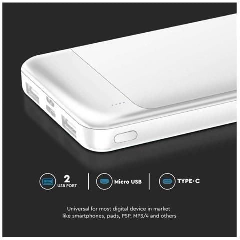 Power Bank 10000mAh, Ricarica Rapida PD 22.5W, USB-A, USB Type-C, Micro USB, colore Bianco - Foto 3