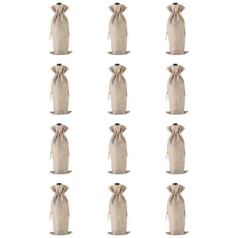 Confezione Da 12 Sacchetti Di Iuta Con Coulisse - Sacchetti Regalo Rustici Per Bottiglie Da 750ml Beige - Foto 1