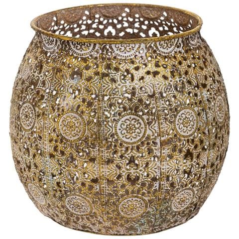 Portacandele In Metallo Dorato 18x18x16,5h - Foto 1