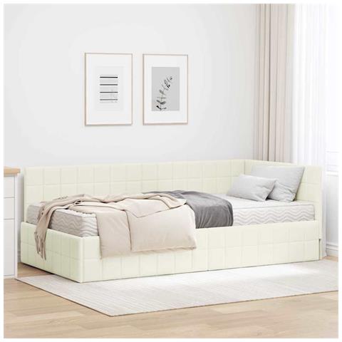 Struttura Letto Angolare con Materasso 2 pcs Crema Velluto - Foto 2