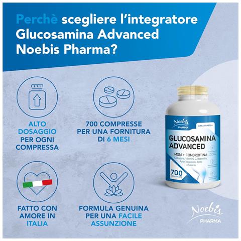 Glucosamina Advanced 700 Compresse - Glucosamina, MSM, Condroitina, Collagene, Acido Ialuronico e Boswellia - Benessere Articolare, Cartilagini e Mobilità (Confezione doppia) - Foto 5