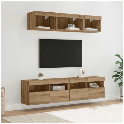 Unità a muro per TV con LED con led 5 pcs Rovere artigianale - Foto 2