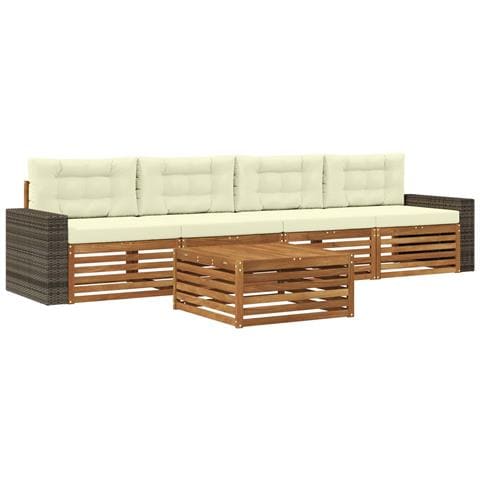 Set di divani da esterno con cuscino 5 pcs Naturale e Crema - Foto 1