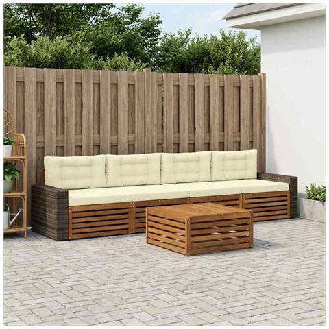 Set di divani da esterno con cuscino 5 pcs Naturale e Crema - Foto 2