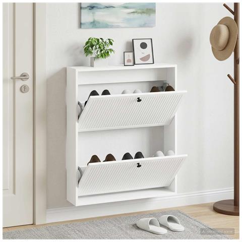 Mobiletto per Scarpe da Muro EDE 71 x 17 x 86 cm Bianco - Foto 2