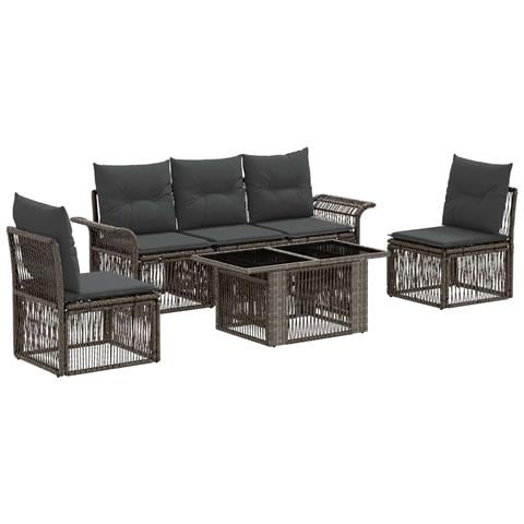 Set Divano da Giardino 6 pz Grigio e Grigio Scuro polyrattan - Foto 1