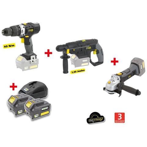 X-fit Pack 'big Work' 3 Macchine 18v + 2 Batterie 18v 3.0ah: Trapano / Avvitatore + Martello Perfo + Smerigliatrice Angolare - Foto 1
