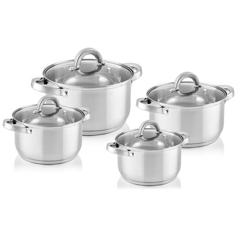 FLORINA Claude Batteria Da Cucina In Acciaio Inossidabile 8 Pezzi Induzione Coperchi Vetro Argento FLORINA Claude Batteria Da Cucina In Acciaio Inossidabile 8 Pezzi Induzione Coperchi Vetro Argento