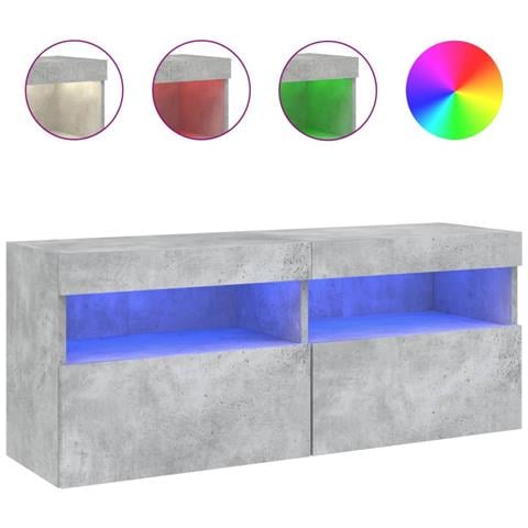 Mobile Tv A Parete Con Luci Led Grigio Cemento 100x30x40 Cm - Foto 2