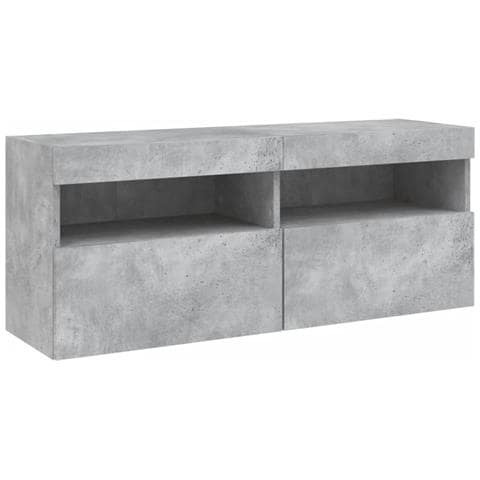 Mobile Tv A Parete Con Luci Led Grigio Cemento 100x30x40 Cm - Foto 3