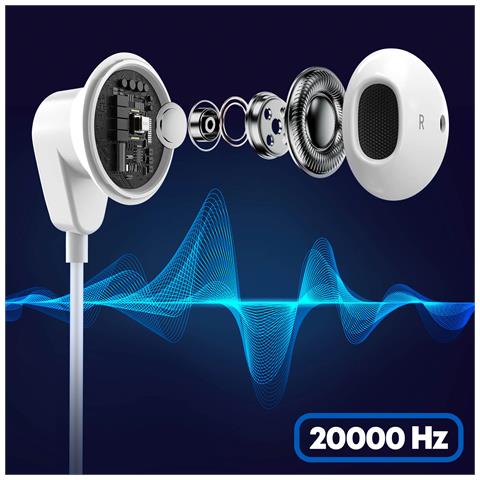 Auricolari Cablati Jack 3,5 Mm Microfono E Funzione Kit Mani Libere, Bianco - Foto 5