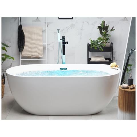 Vasca Idromassaggio Freestanding Con Led Nevis 170 X 80 Cm Bianco - Foto 1