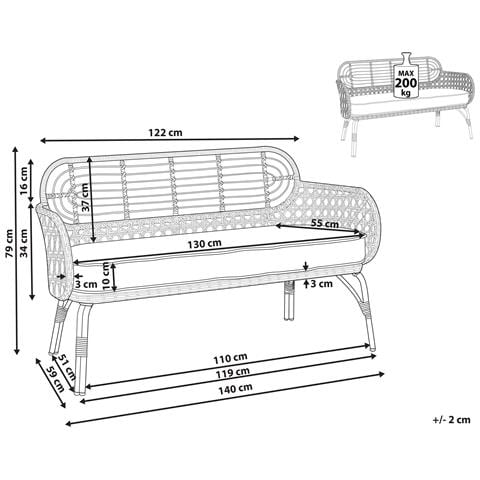 Panca Da Giardino Con Cuscino Pratello 122 Cm Naturale - Foto 8