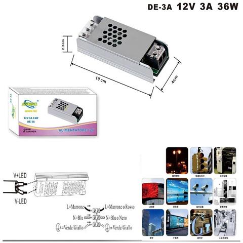 Alimentatore Trasformatore 12v Per Striscia Telecamere Led Stabilizzatore 36w 3a - Foto 2